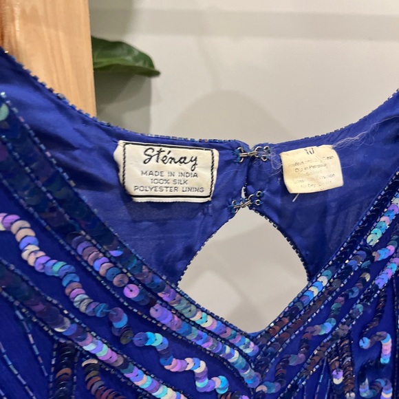 Stunning Hand Beaded Made In India Silk Vintage Dress Cobalt 10 M S - Picture 5 of 9